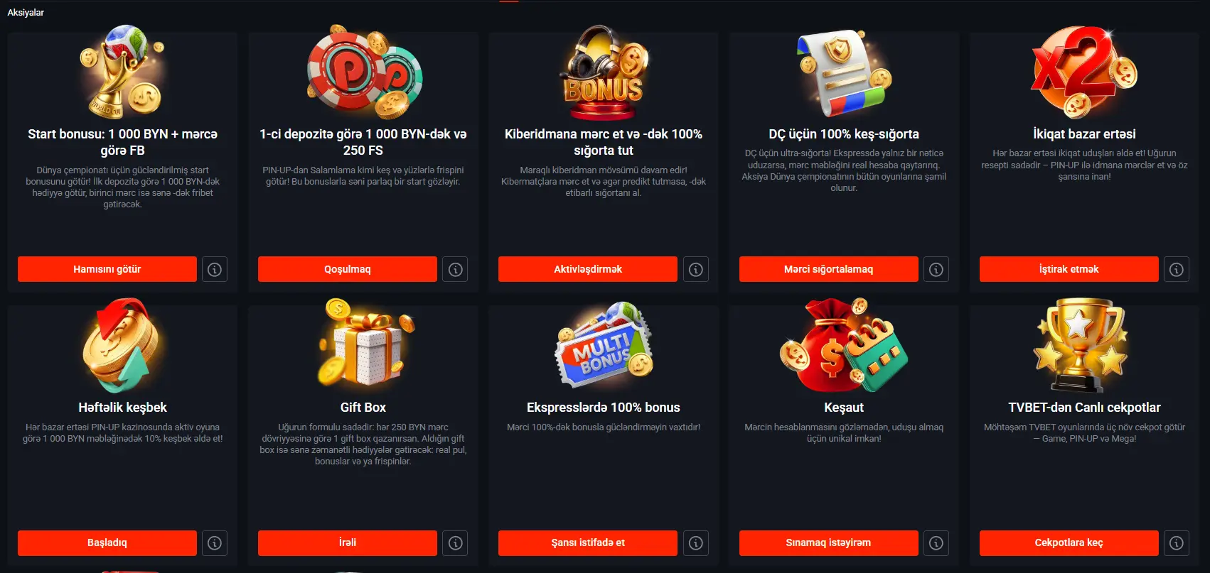 Pin Up bonus Azərbaycan üçün promo və hədiyyələr