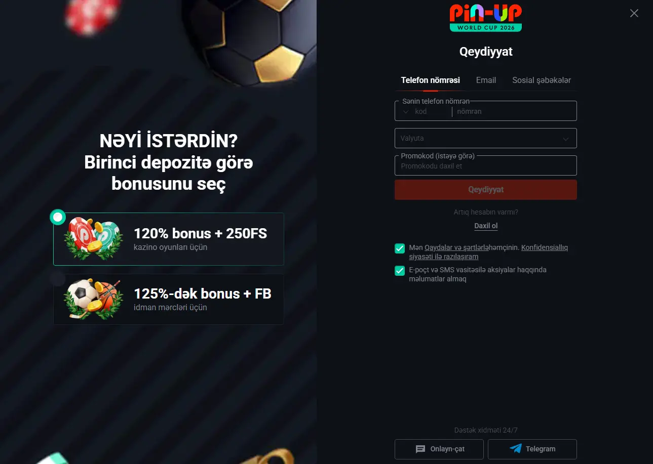 Pin Up qeydiyyat Azərbaycan hesab açılışı